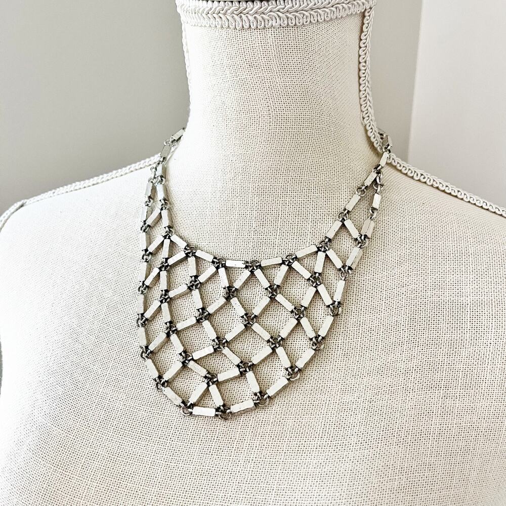 Lucky Brand Silver Mesh Bib Statement Necklace